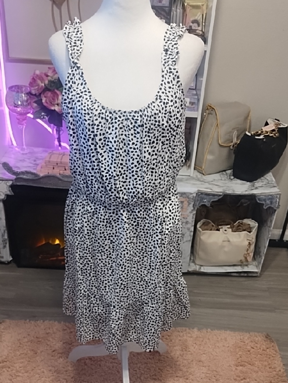 Banana Republic Black & White Polka Dot Ruffle Strap Midi Dress